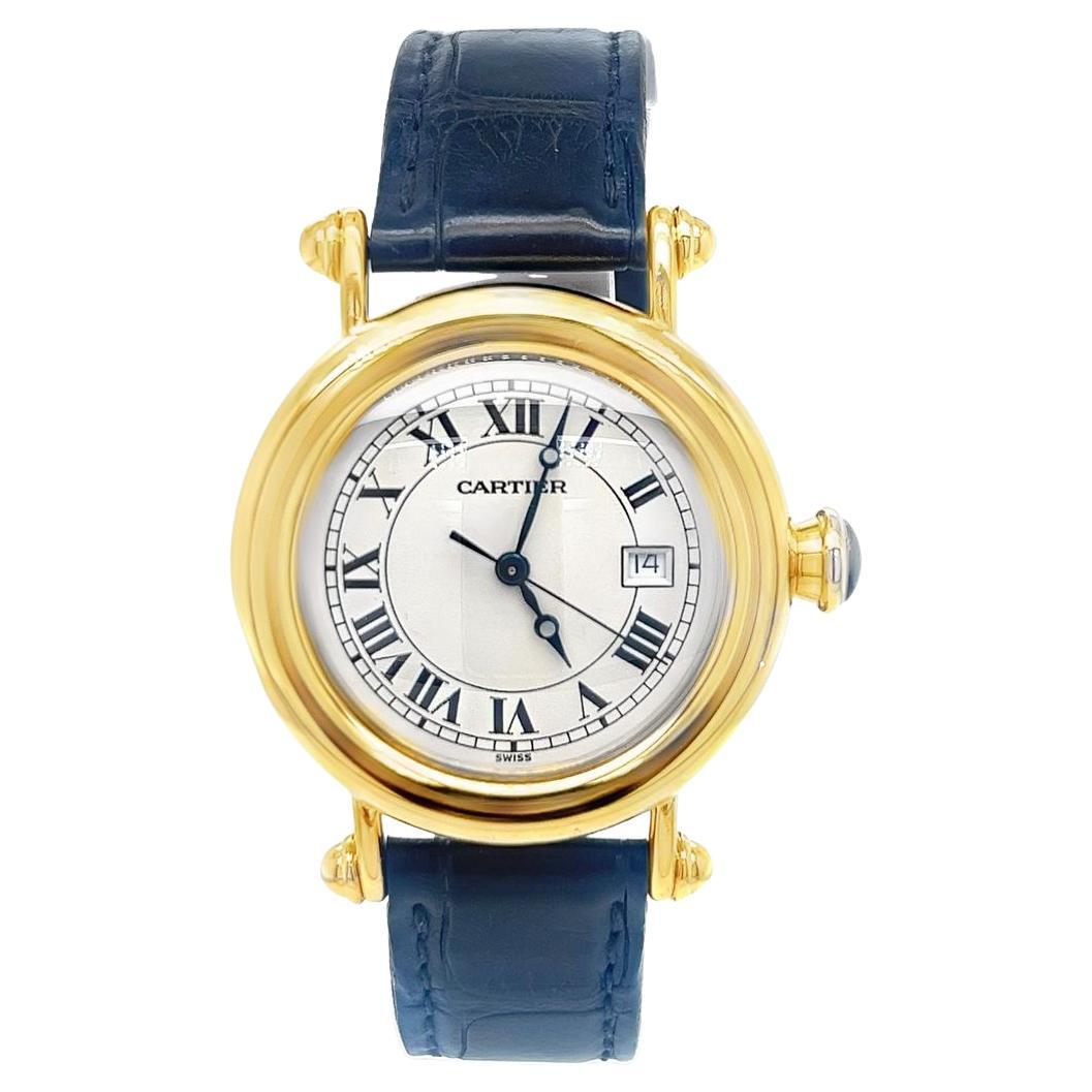 Reloj de cuarzo Cartier Diabolo de 32 mm en oro amarillo de 18 quilates con esfera romana y alig negro