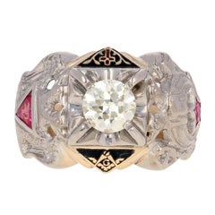 32ème Degré Bague Diamant Rite Ecossais Or 10 Karat Shriners Masonic 1.02 Carat