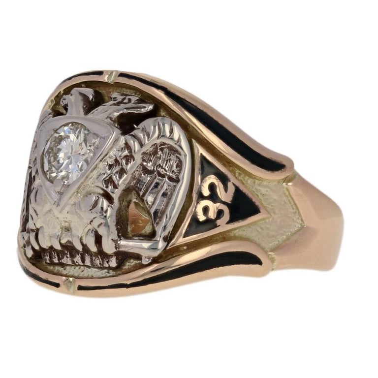 32nd Degree Scottish Rite Diamond Ring, 14k Gold Masonic Yod Enamel ...
