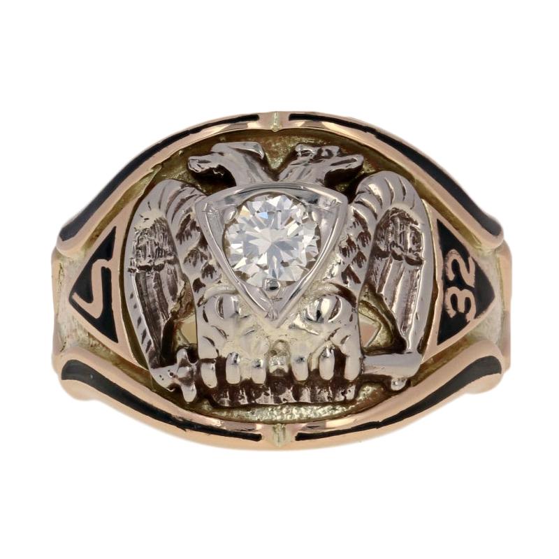 32nd Degree Scottish Rite Diamond Ring, 14k Gold Masonic Yod Enamel Round .40ct