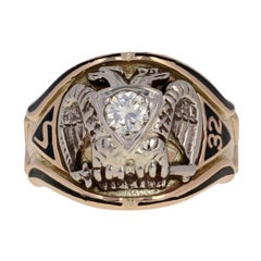 Vintage 32nd Degree Scottish Rite Diamond Ring, 14k Gold Masonic Yod Enamel Round .40ct