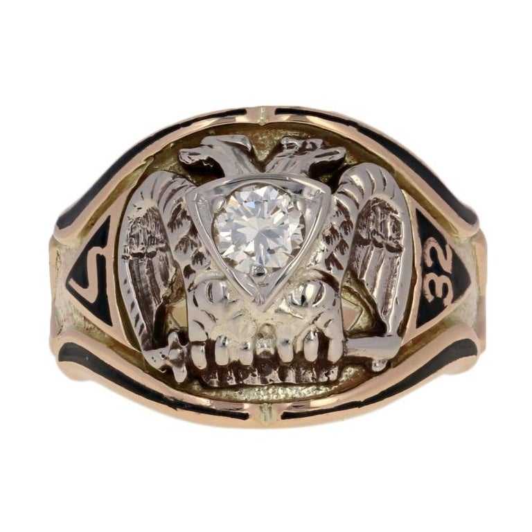 32nd Degree Scottish Rite Diamond Ring, 14k Gold Masonic Yod Enamel