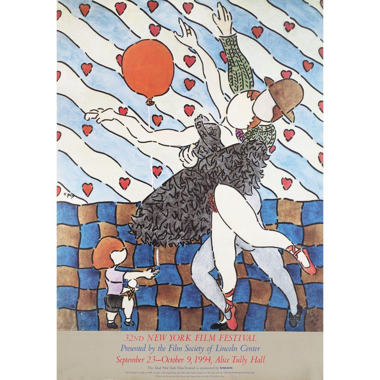 Original 1994 U.S. poster by William Copley for the 1963 festival New York Film Festival. Fine condition, rolled. Please note: the size is stated in inches and the actual size can vary by an inch or more.
 
