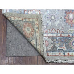 3'2"x10' Angora Oushak Hand Knotted Gray Soft Organic Wool Oriental Runner Rug