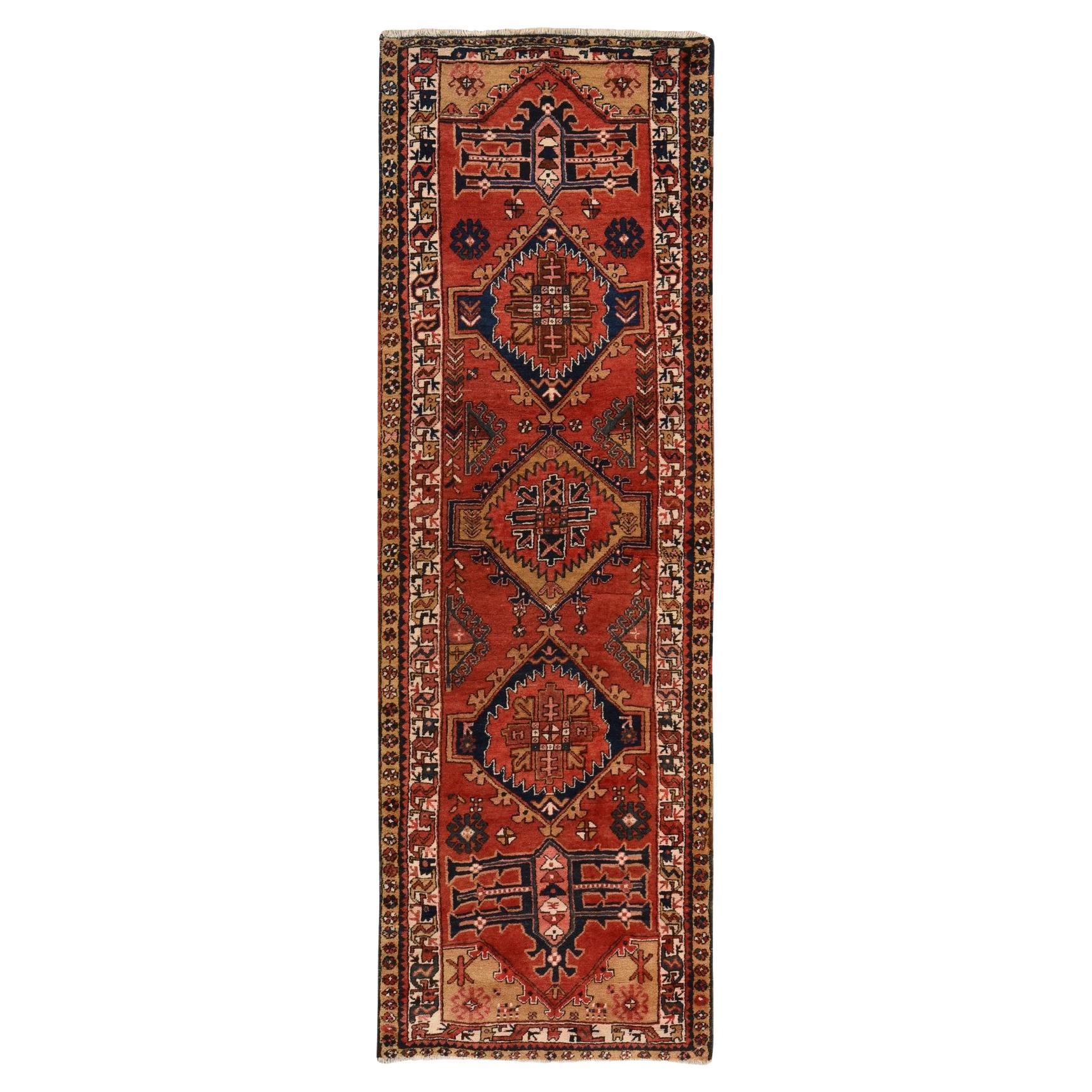 3'2 "x10' Red Vintage Persian Heriz Soft Full Pile Hand Knots Rugs (Tappeto da corsa in lana)