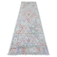 3'2"x10'5" Gray Anatolian Village Inspired Design Hand Knotted Wool Runner Rug