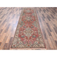 3'2"x11' Blush Red Vintage Persian Tabriz Hand Knotted Pure Wool Runner Rug