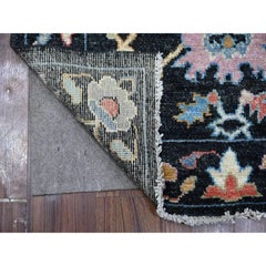 3'2"x11'5" Midnight Black Hand Knotted Afghan Angora Oushak Runner Oriental Rug