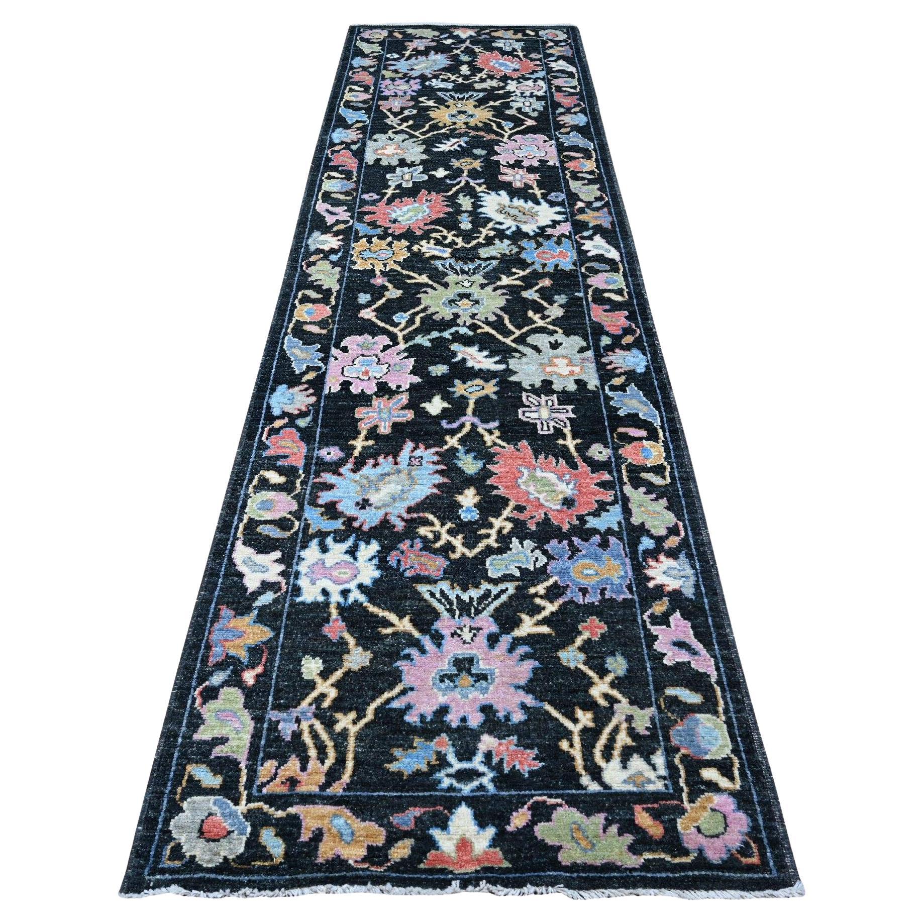 3
2 "x11
5" Midnight Black annodato a mano Afghan Angora Oushak Runner Oriental Rugs