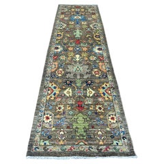 3'2"x11'8" Cedar Brown Peshawar with Heriz Design Hand Knotted Wool Runner Rug