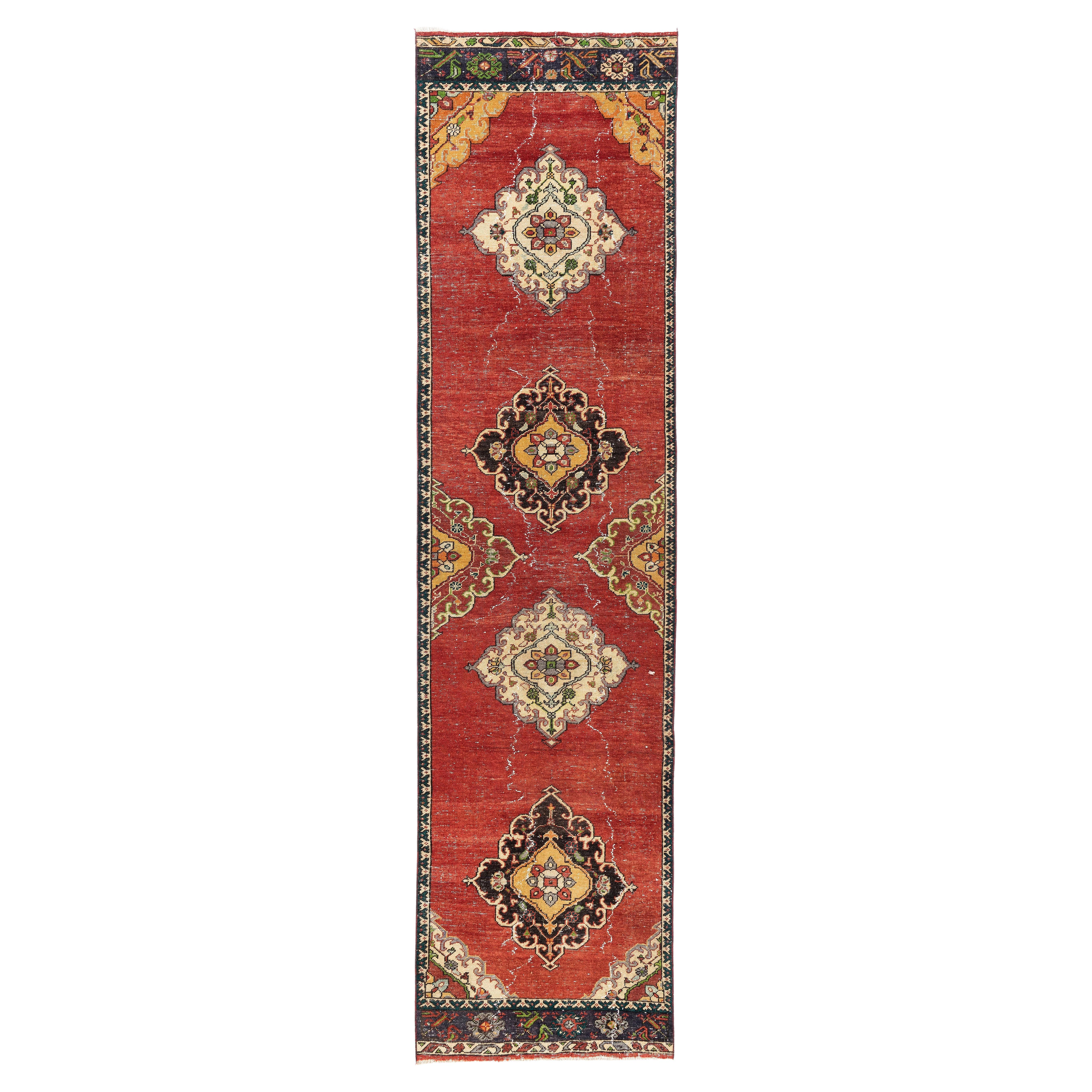 3.1x12 Ft One-of-a-kind Vintage Oushak Runner, Traditional Wool Hand Knotted Rug For Sale