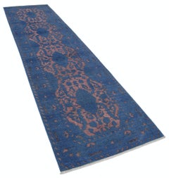 3.2x12 ft Turkish Hallway Runner Rug. Navy Blue, Blush Kitchen Rug. Corridor Rug