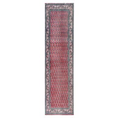 3'2"x12'4" Red Vintage Persian Tabriz Acorn Design Hand Knotted Wool Runner Rug