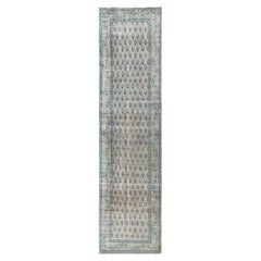 3'2"x12'6" Brown Vintage Persian Tabriz Acorn Design Hand Knotted Runner Rug