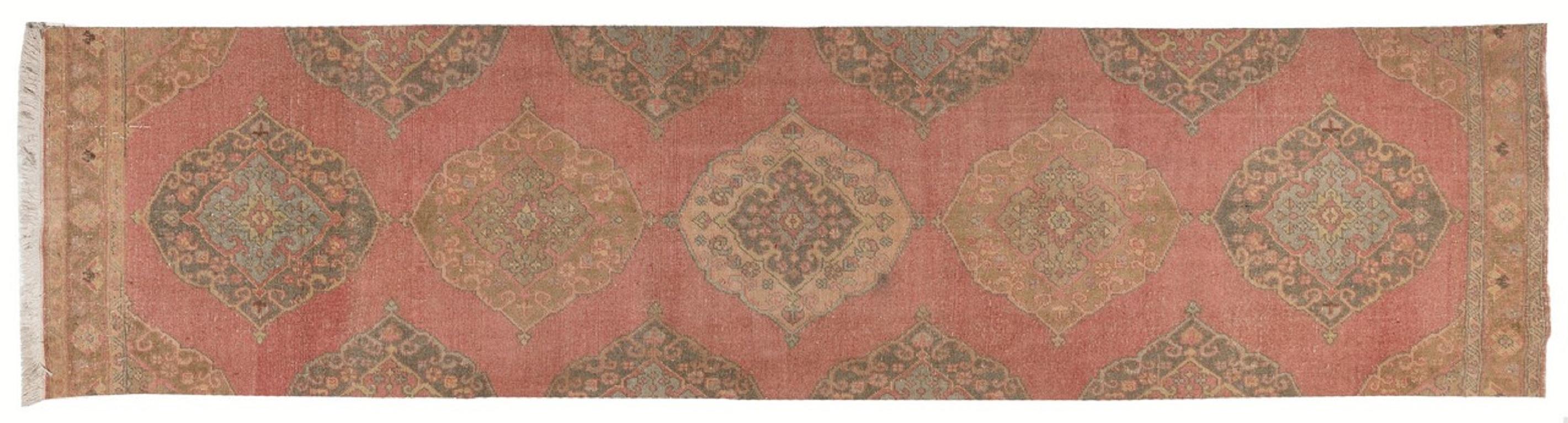 Turkish 3.2x12.6 Ft Vintage Oushak Runner Rug for Traditional, Rustic, Cottage style  For Sale