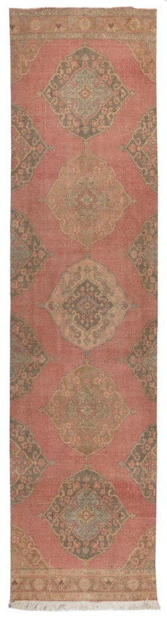 3.2x12.6 Ft Vintage Oushak Runner Rug for Traditional, Rustic, Cottage style
