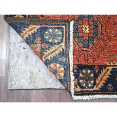 3'2"x13'6" Coral Red Antiqued Heriz Design Hand Knotted Wool Runner Oriental Rug