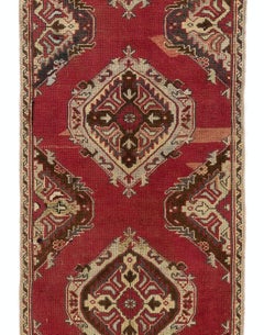3.2x13.6 Ft Vintage Turkish Handmade Hallway Runner in Brick Red, 100% Wool Rug
