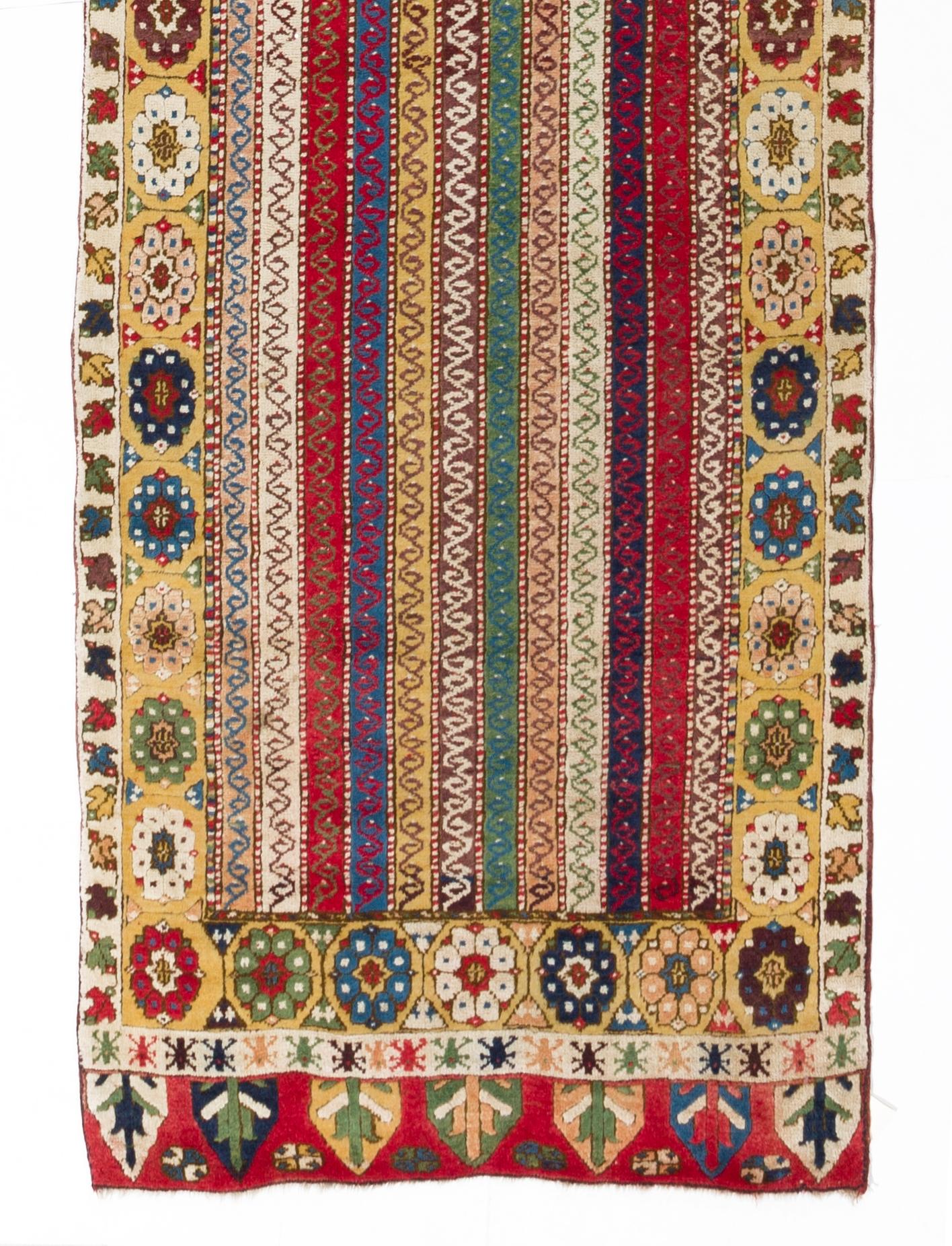 Turkish 3.2x14.4 Ft Handmade Runner Rug from Konya / Turkey. All Wool and Natural Dyes For Sale