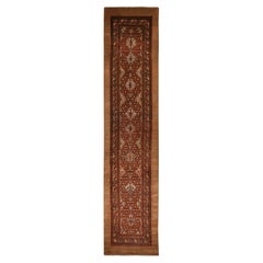 3'2"x15' Antique Camel Hair Serab Coffee Brown Pure Wool Hand Knotted 1900s Rug