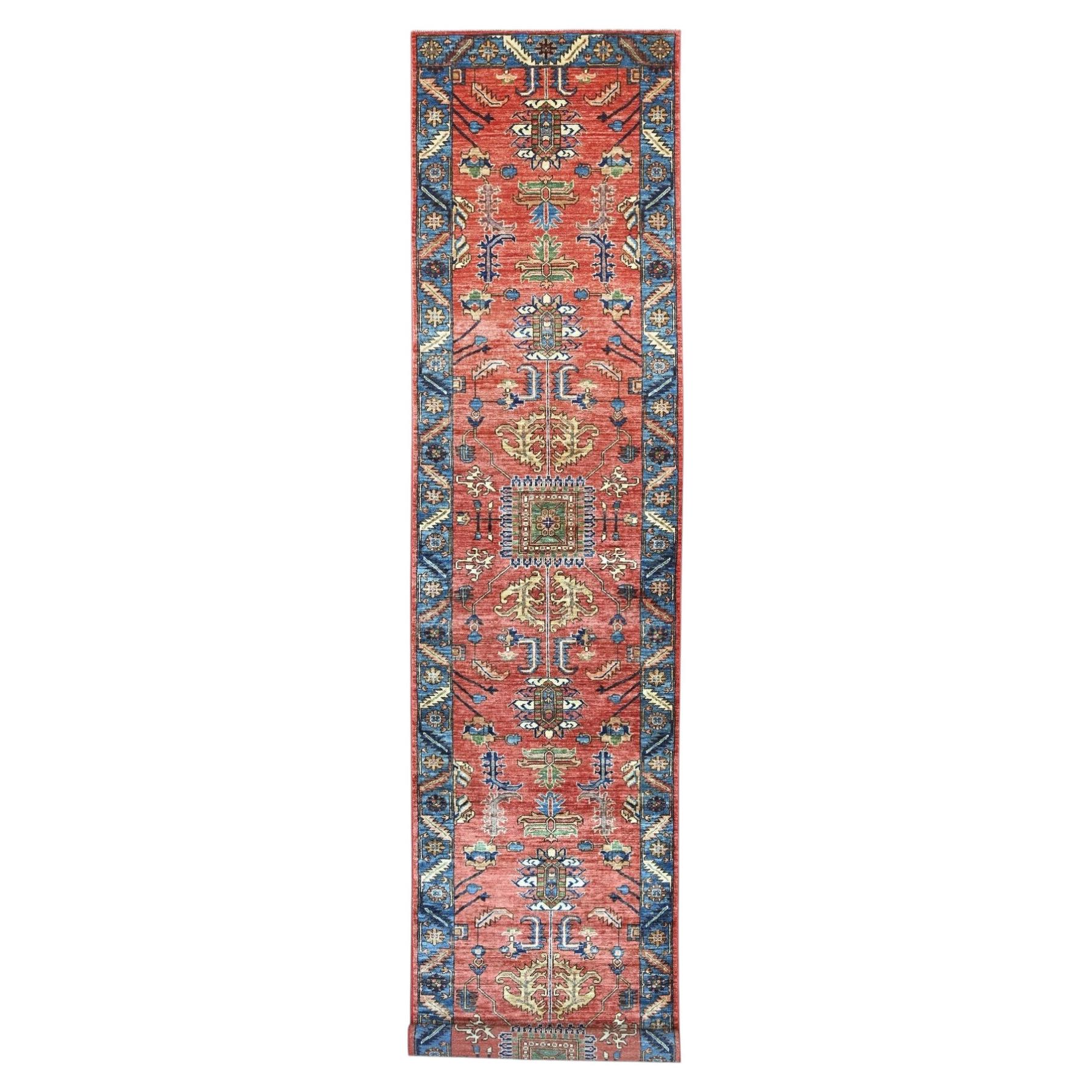 3'2"x15'6" Red Aryana Collection Heriz Design Hand Knotted Soft Wool Runner Rug