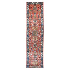 3'2"x15'6" Red Aryana Collection Heriz Design Hand Knotted Soft Wool Runner Rug