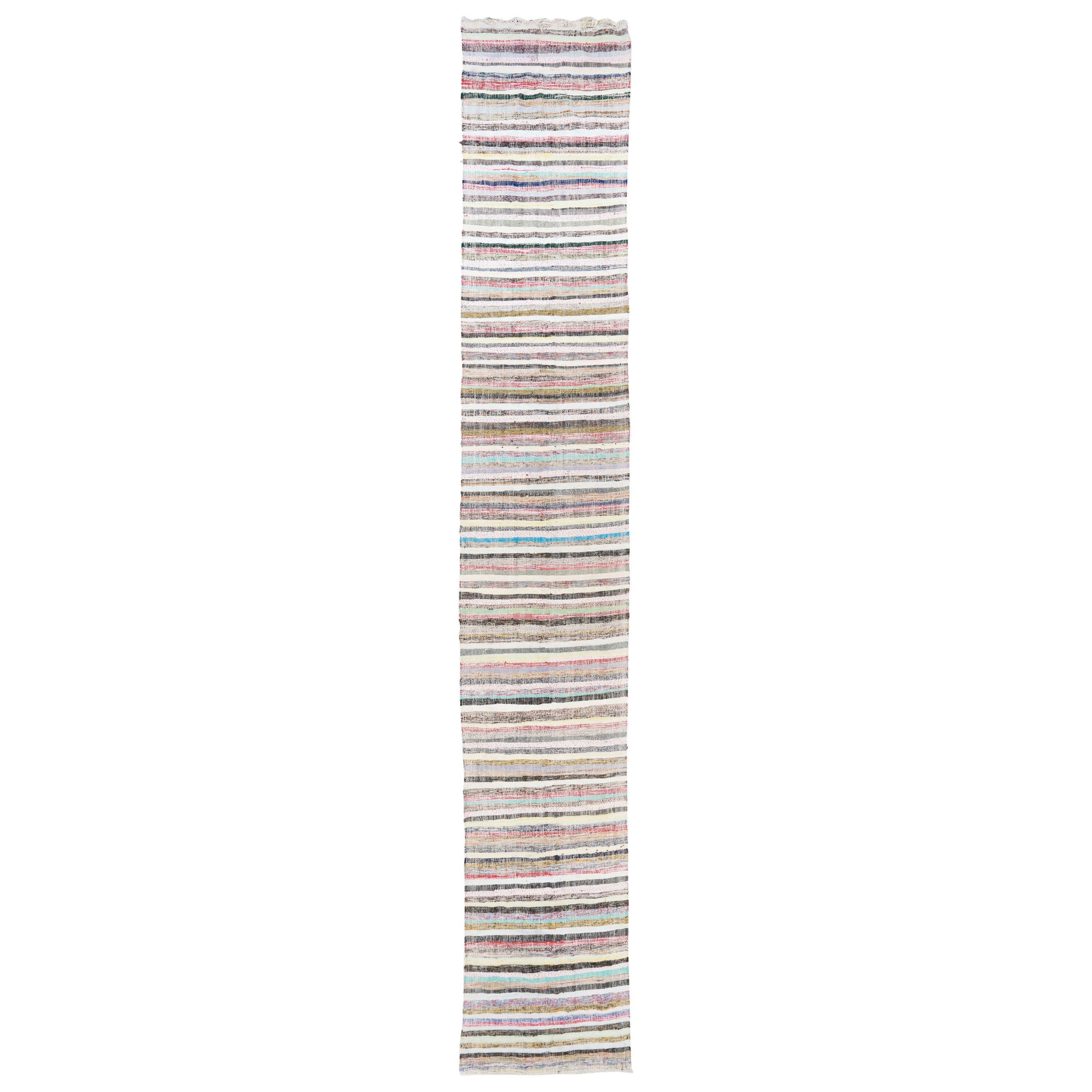 Rug & Kilim a strisce lunghe 3,2x19 piedi, a trama piatta, regolabile in cotone