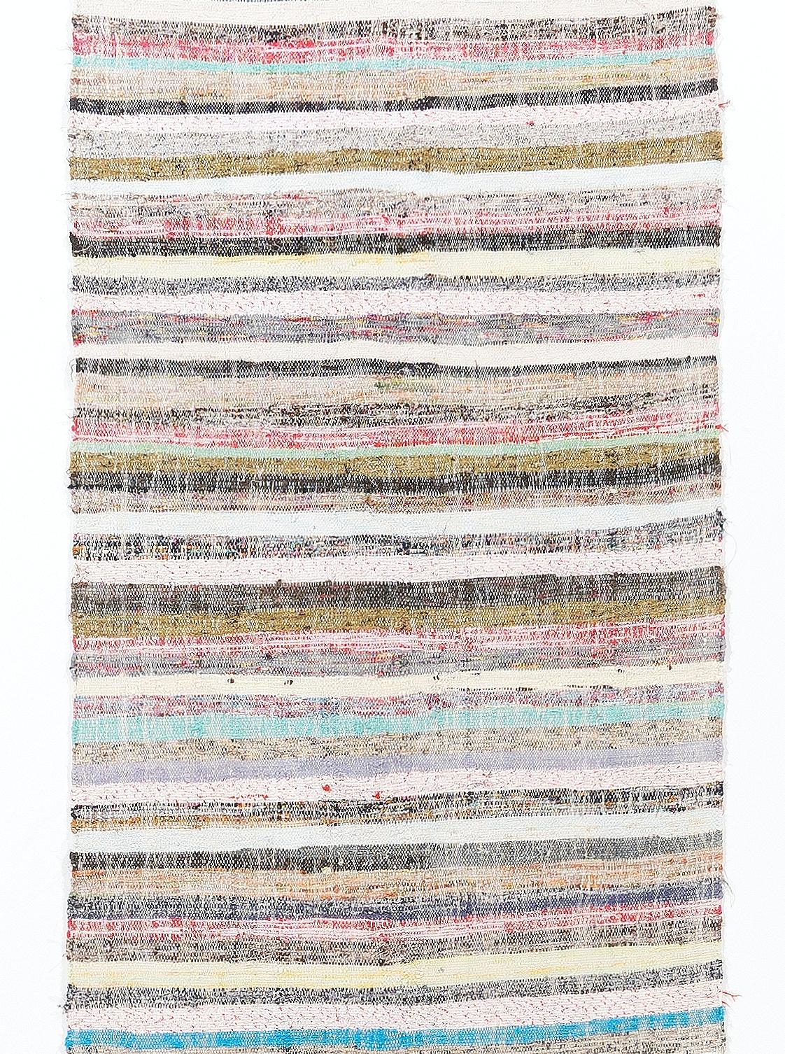 3,2x19 Ft Lang gestreifter Kelim-Läufer 'Flat Weave', verstellbarer Baumwoll- Rag-Teppich (Türkisch) im Angebot