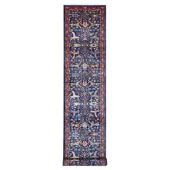 Tappeto orientale 3'2 "x19'5" blu annodato a mano Aryana Bidjar Garus Design Wool Runner