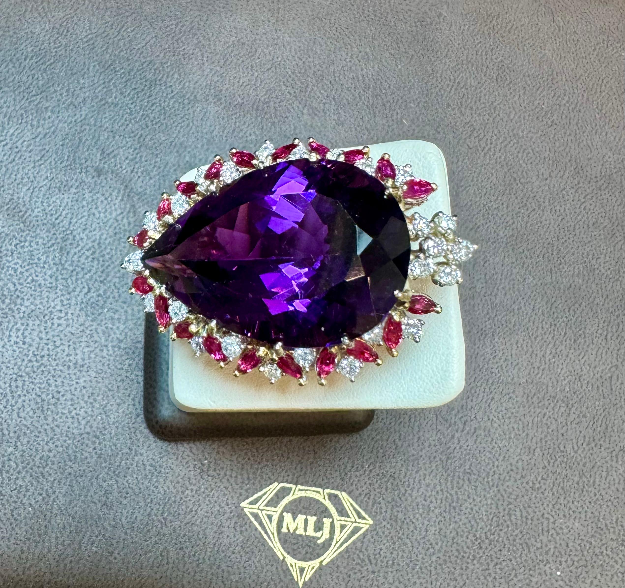 32X23 MM PERLA Amatista , Diamante y Rubí Anillo de Cóctel de Oro Amarillo de 14 Kt, Años 60 en venta 8