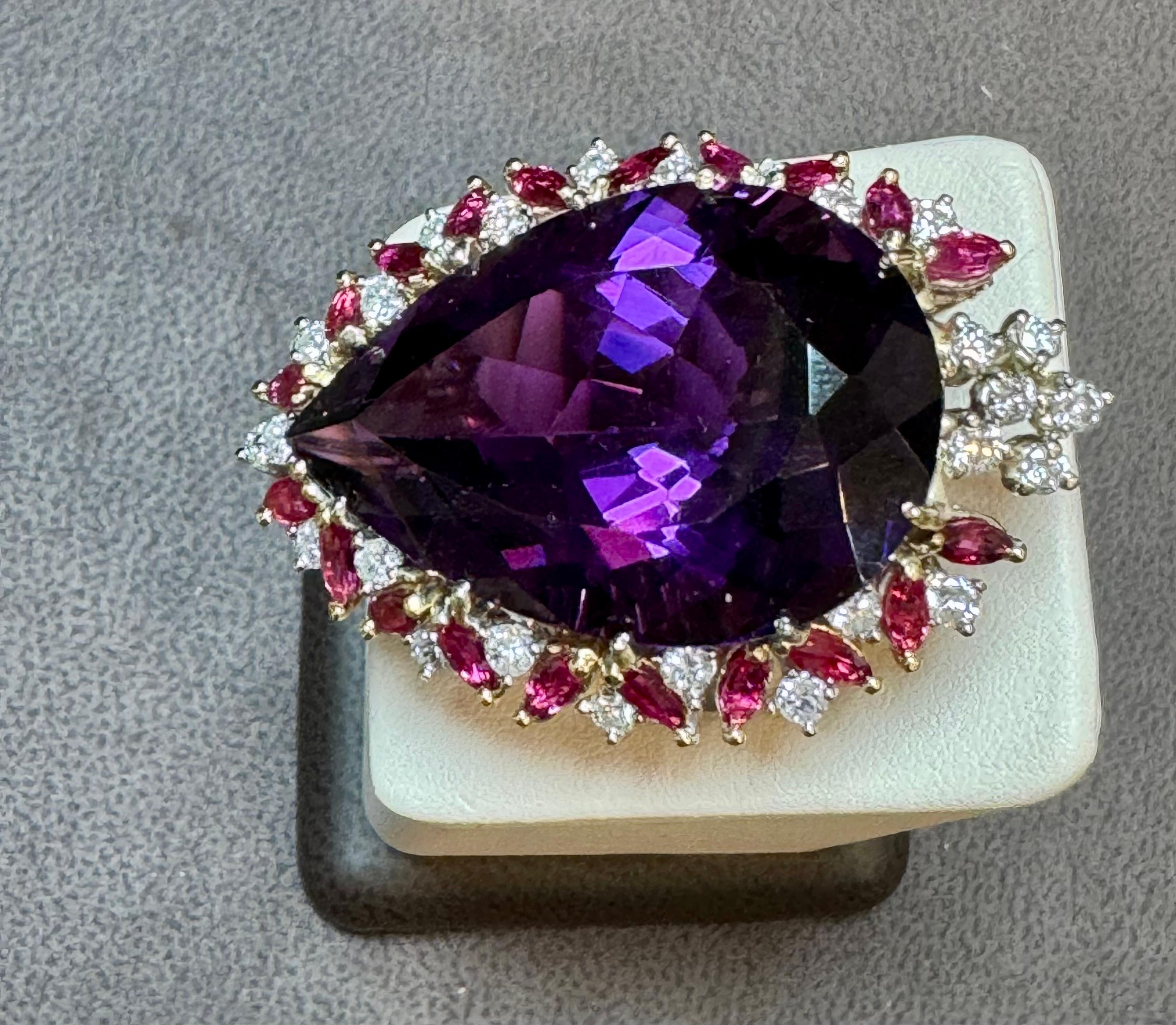 32X23 MM PERLA Amatista , Diamante y Rubí Anillo de Cóctel de Oro Amarillo de 14 Kt, Años 60 en venta 3