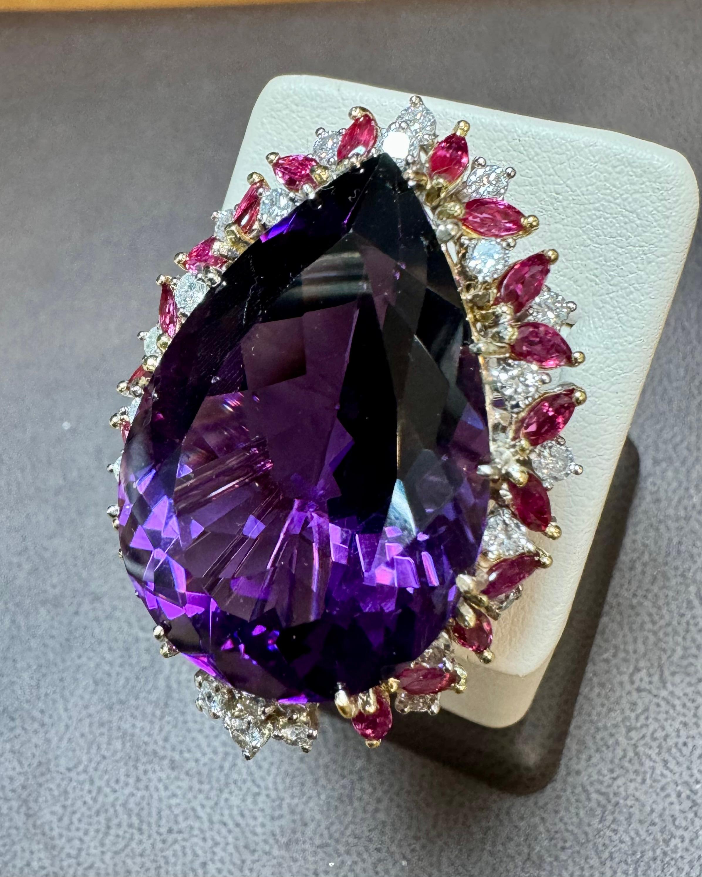 32X23 MM PERLA Amatista , Diamante y Rubí Anillo de Cóctel de Oro Amarillo de 14 Kt, Años 60 en venta 4