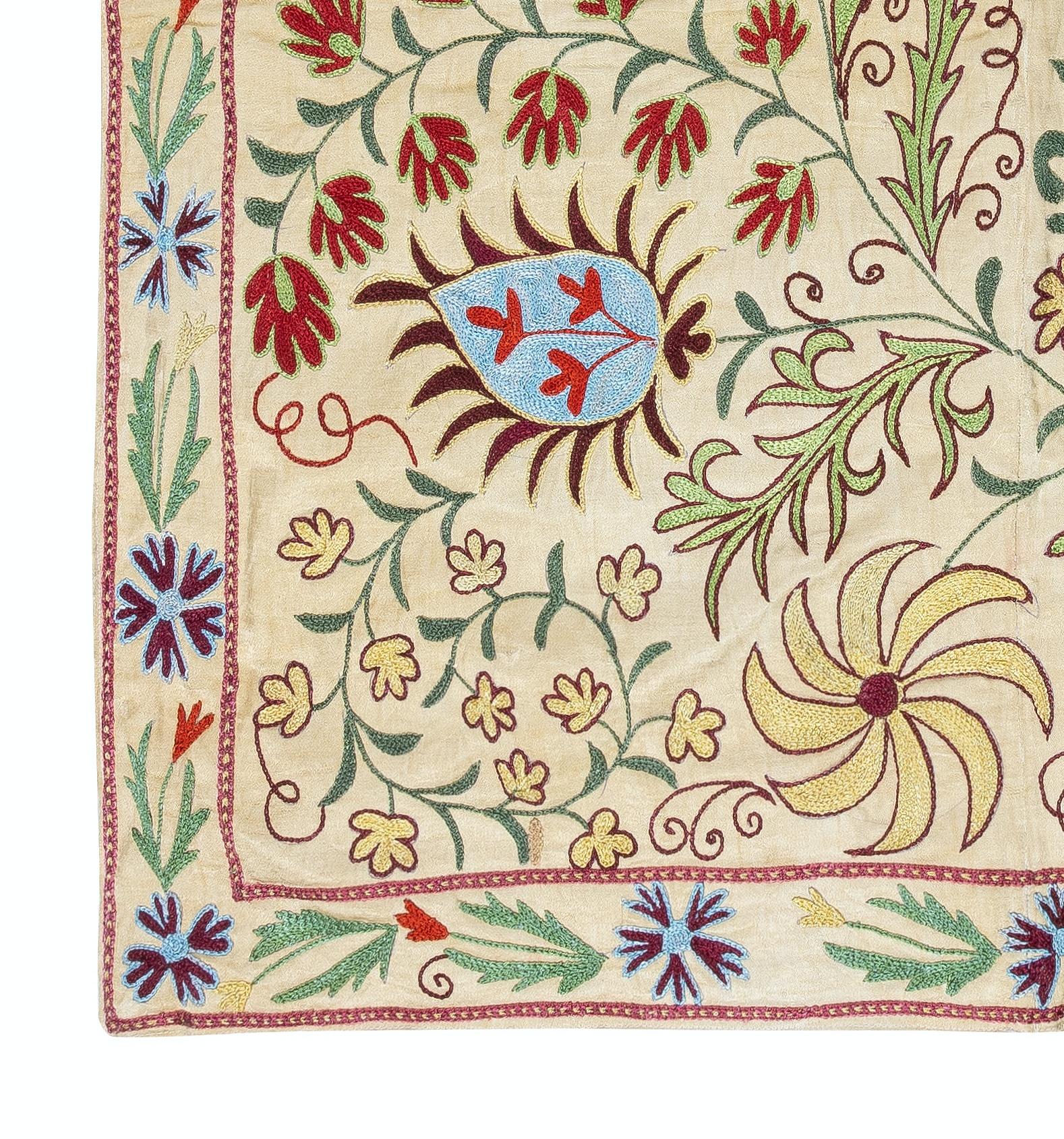 Central Asian 3.2x3.3 Ft Silk Embroidery Wall Hanging. Modern Tapestry. Handmade Tablecloth