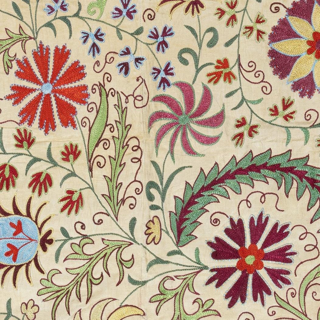 Embroidered 3.2x3.3 Ft Silk Embroidery Wall Hanging. Modern Tapestry. Handmade Tablecloth
