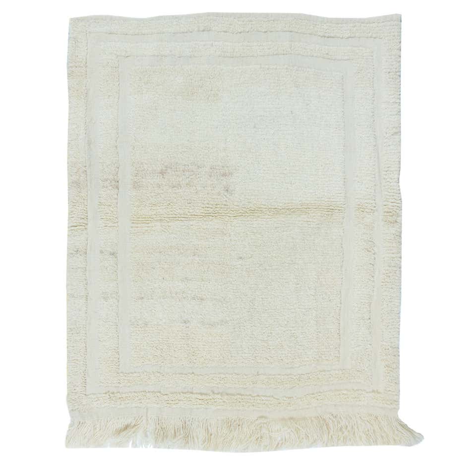4.4x5.5 Ft Vintage Handmade Turkish Wool Tulu Rug in Beige with Brown ...
