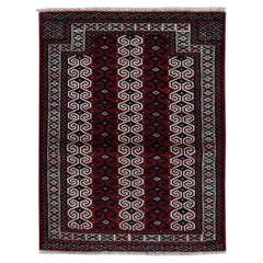 3
2"x4
1" Maroon Red, Turkoman Repetitive Design, Pure Wool, Hand Knotted Rug