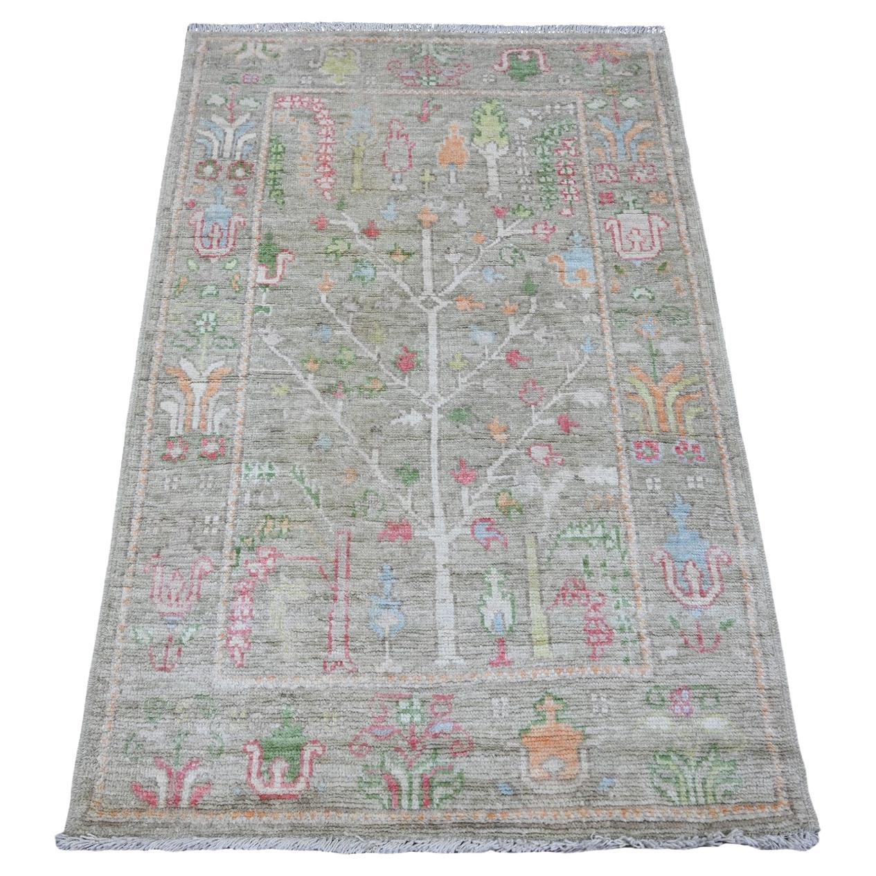 3'2 "x4'10" Sumpfgrün Afghan Angora Oushak Baum Design Handgeknüpfter Wollteppich