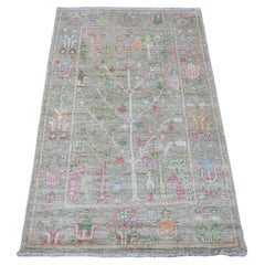 3'2 "x4'10" Sumpfgrün Afghan Angora Oushak Baum Design Handgeknüpfter Wollteppich