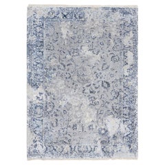 3'2 "x4'10" Laine et soie pure nouées à la main Gris Broken Kashan Design Rugs
