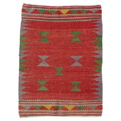 3.2x4.2 ft Vintage Swedish Kilim. Flat-Weave Rug in Red, Green, Yellow & Gray