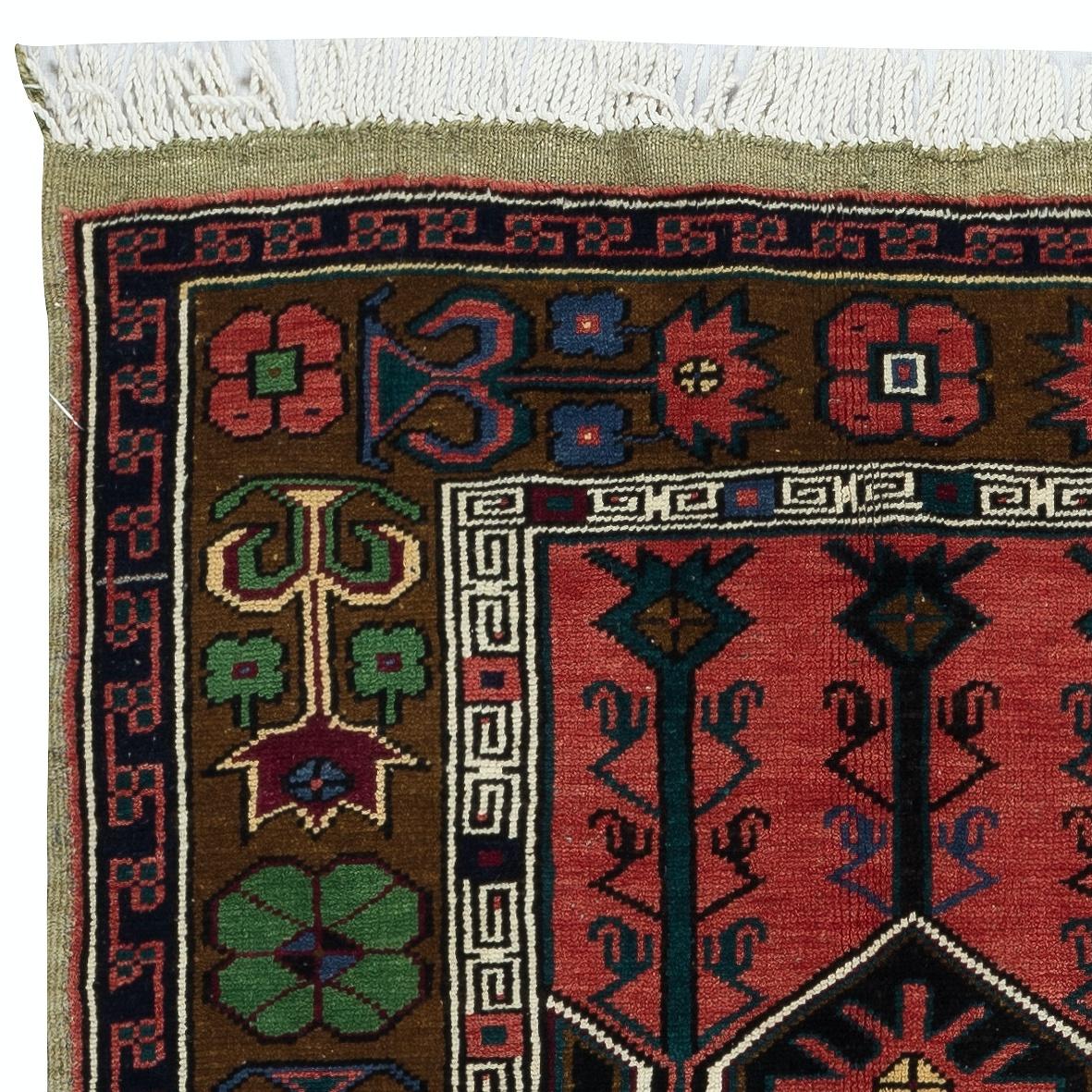 Hand-Woven 3.2x4.6 Ft Vintage One of a Kind Turkish Konya Prayer Rug For Sale
