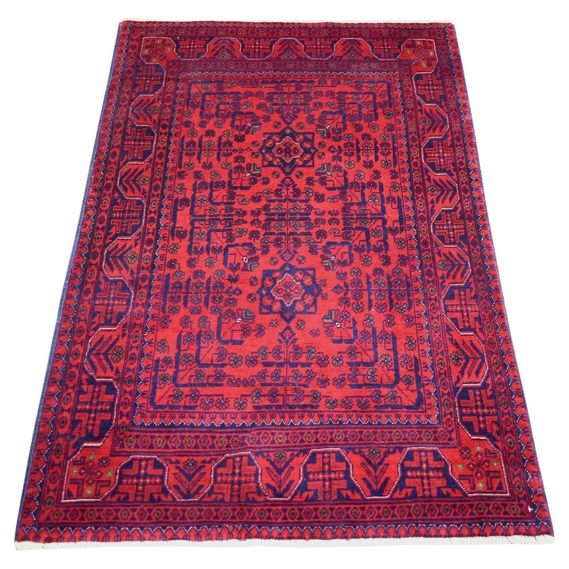 3'2"x4'8" Deep and Saturated Red Velvety Wool Hand Knotted Afghan Khamyab Rug