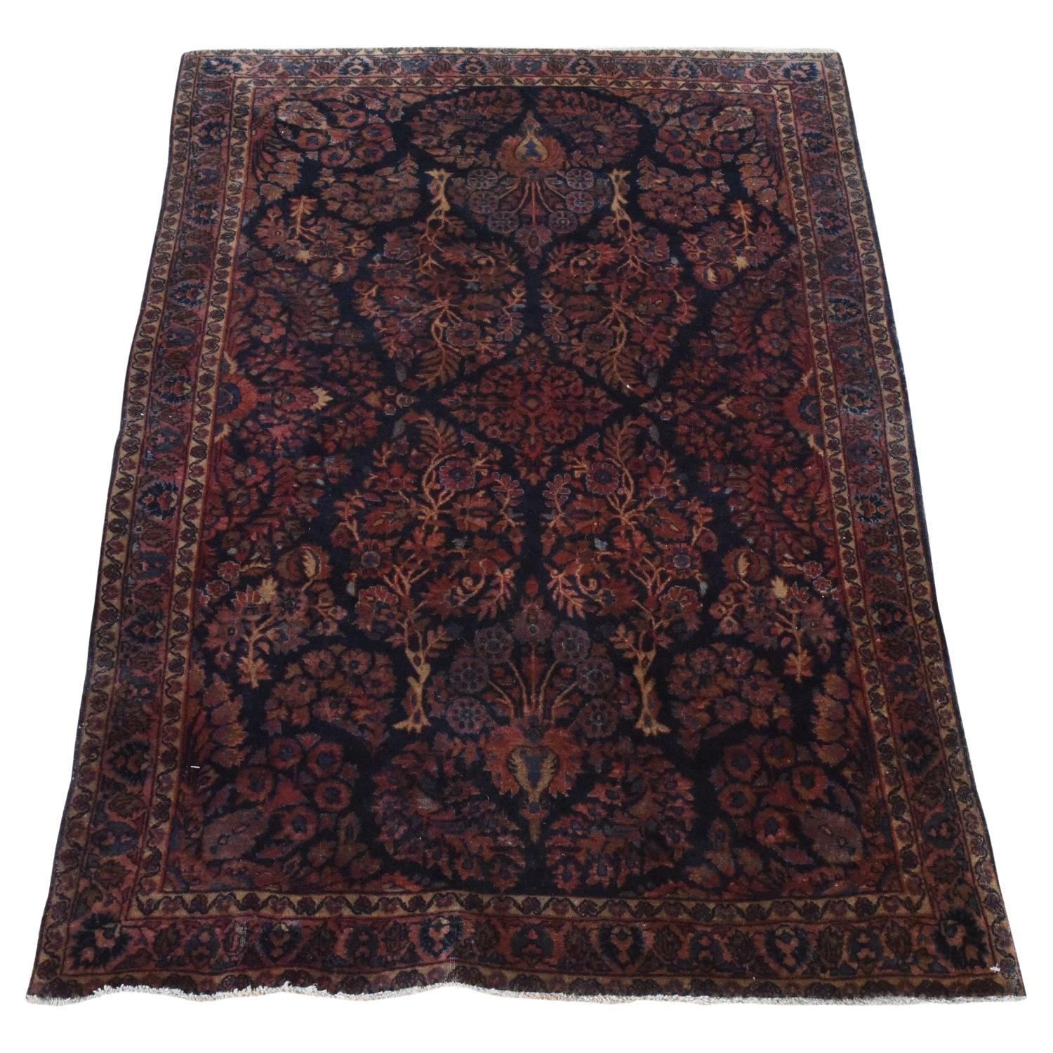 3
2 "x4
8" Mitternachtsblau Antiker Persischer Sarouk Handgeknüpfter Teppich aus reiner Wolle