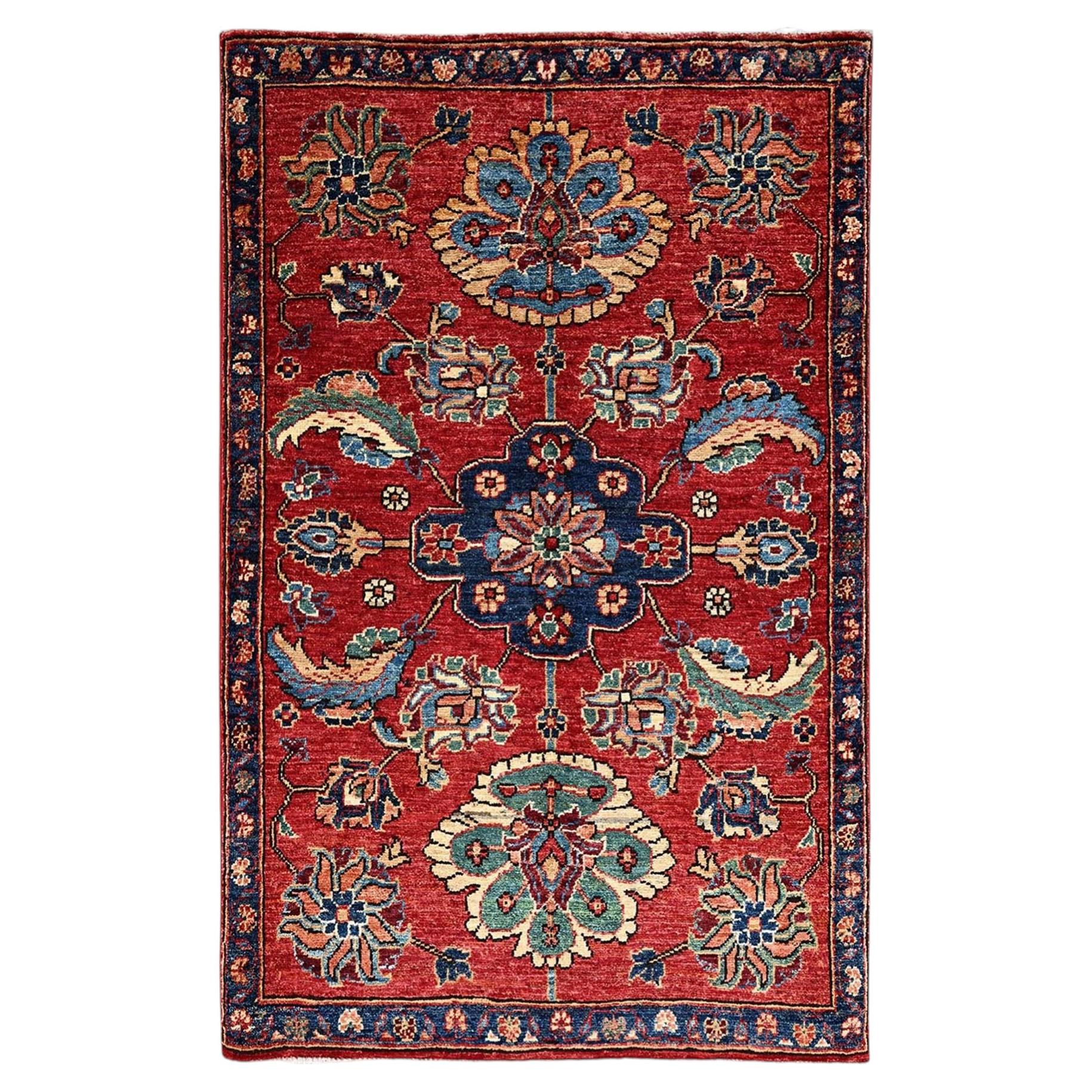 3'2"x4'9" Ajax Red Heriz Design Aryana Grade Hand Knotted Pure Wool Oriental Rug For Sale