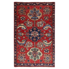 3'2"x4'9" Ajax Red Heriz Design Aryana Grade Hand Knotted Pure Wool Oriental Rug