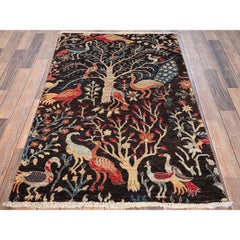 3'2 "x4'9" Marrone Birds of Paradise Design Aryana Grade Tappeto annodato a mano in pura lana
