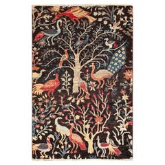 3
2"x4
9" Brown Birds of Paradise Design Aryana Grade Hand Knotted Pure Wool Rug