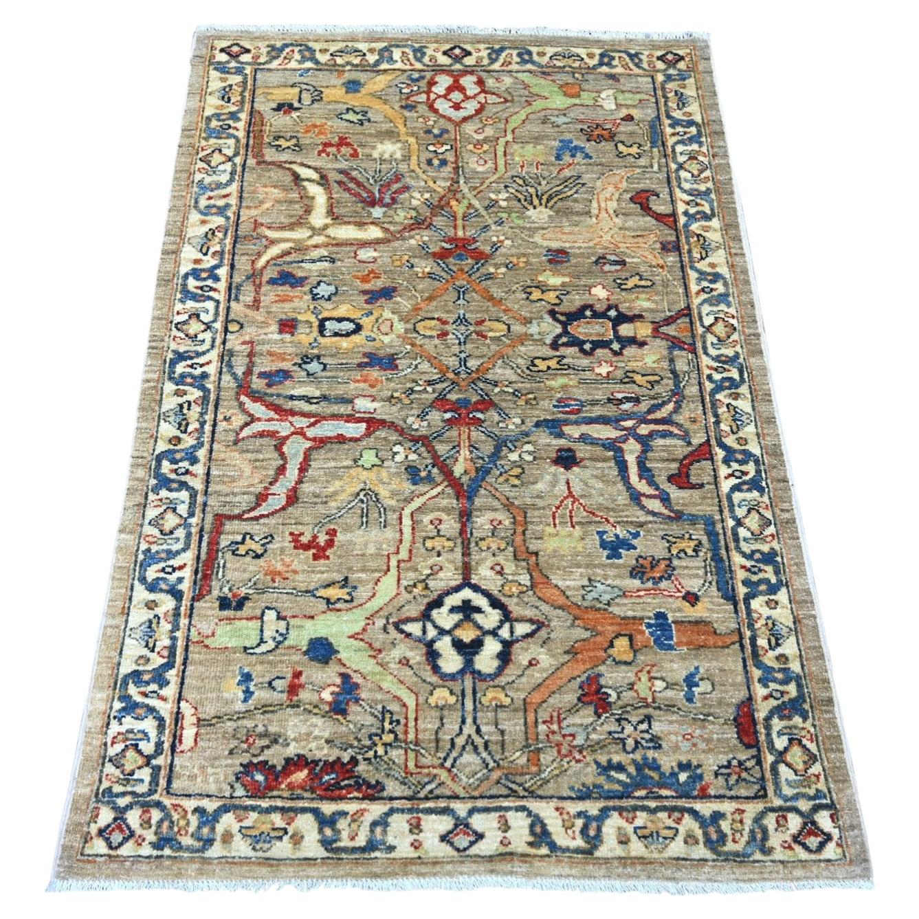3'2"x4'9" Brown Peshawar with Bijar Garus Design Hand Knotted Wool Oriental Rug