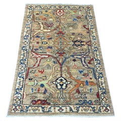 3'2"x4'9" Brown Peshawar with Bijar Garus Design Hand Knotted Wool Oriental Rug