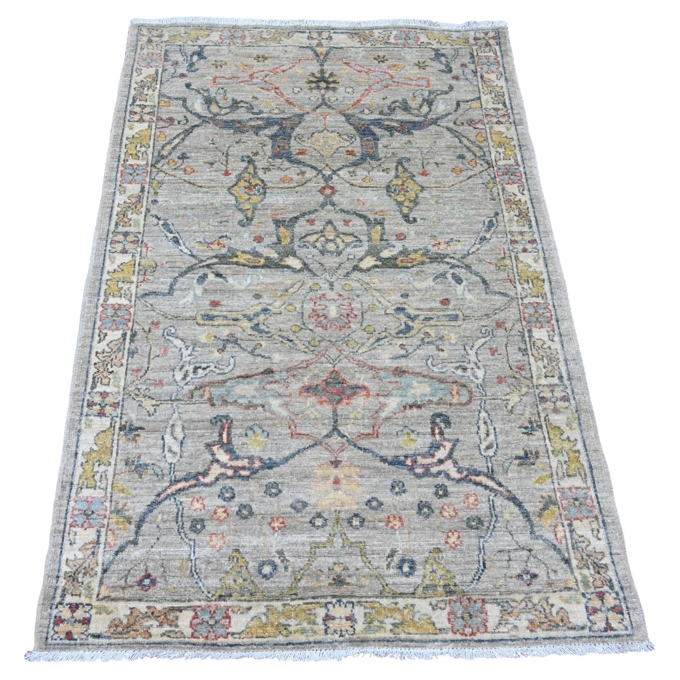 3'2 "x4'9" Stone Gray Peshawar with Bijar Garus Design/One Rugs en pure laine noué à la main